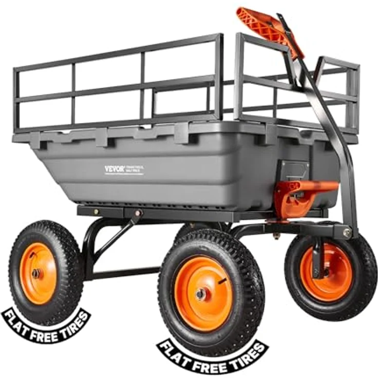 VEVOR Gartenwagen 680 kg, Transportwagen mit Kippfunktion und 2-in-1-Kippgriff, geländegängig und leicht manövrierbar für Pflanzen, Erde & Erntegut – Bild 1