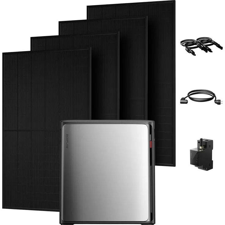 EcoFlow STREAM Ultra X Balkonkraftwerk Set, 3,84 kWh Stromspeicher mit Smartem Stromzähler und 4 × JA Solar 500W Solarmodule, Full-Black