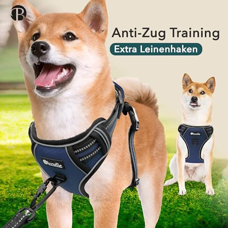 bluzelle Hundegeschirr für große Hunde, XL, Blau, Reflektierendes Brustgeschirr mit Griff & Tasche für GPS Tracker, Anti-Zug Design, Atmungsaktiv & Langlebig – Bild 5