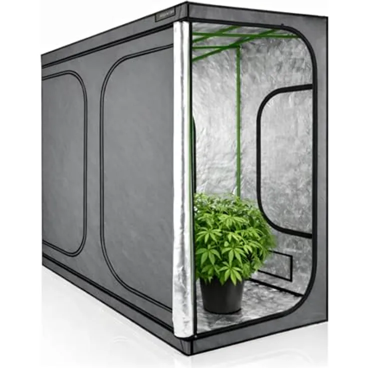 HIGHWERK Growzelt "MyHomeGrow" 240 x 120 x 200 cm, graues Indoor Zuchtzelt mit 99,9% Lichtundurchlässigkeit und 95% Lichtreflektion