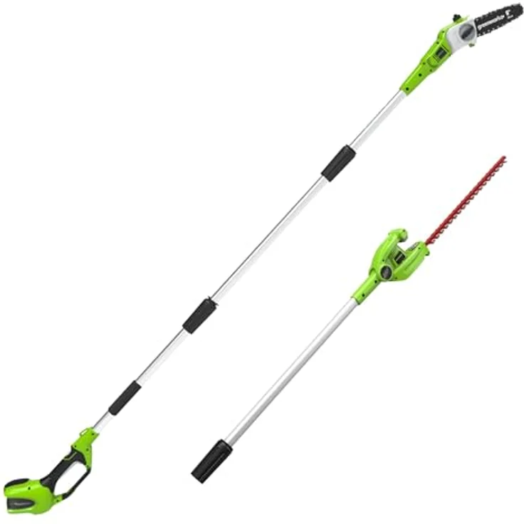 Greenworks Tools Akku-Hochentaster u. Teleskop Heckenschere 2in1 G40PSH (Li-Ion 40 V 51cm-20cm Schwertlänge 18 mm Schnittstärke 240 cm Teleskopstange ohne Akku und Ladegerät) – Bild 2
