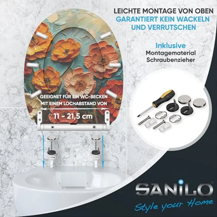 Sanilo WC Sitz mit Absenkautomatik Top Fix Florum, bruchfestes Holz mit antibakterieller Beschichtung, vielseitig einsetzbar, pflegeleicht – Bild 6