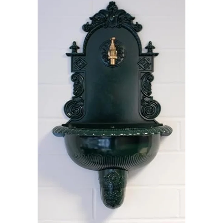 Wandbrunnen TIROL aus Aluguss mit Wasserhahn, dunkelgrün – Bild 6
