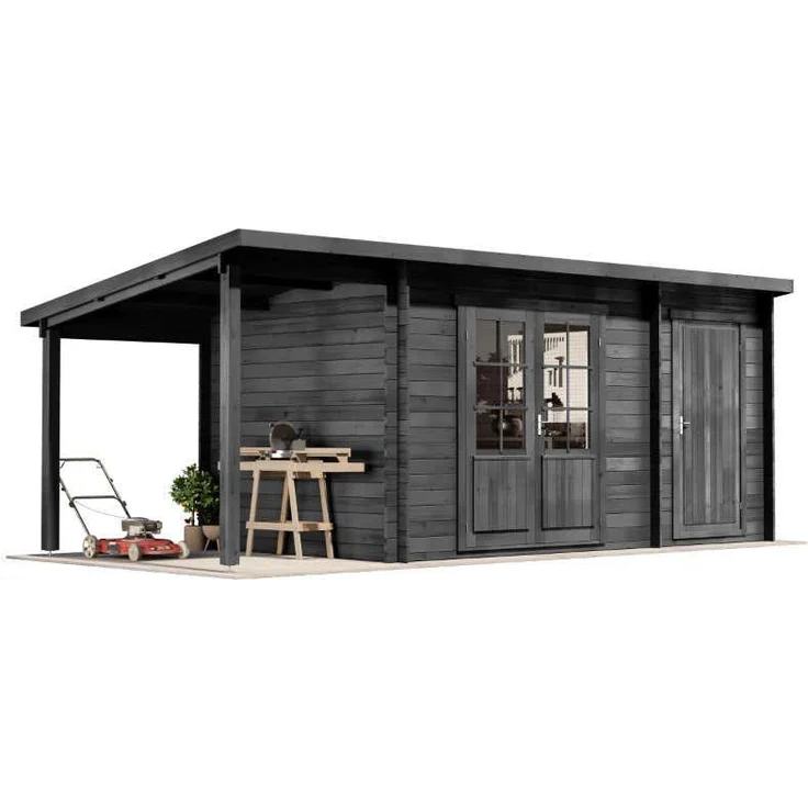 Alpholz Gartenhaus Maria mit Anbau & Schleppdach, BxT: 600x279 cm, Leimholz-Doppeltür, 28 oder 40 mm Wandstärke – Bild 1