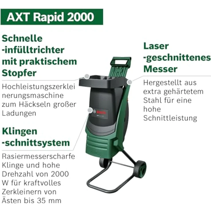 Bosch Häcksler AXT Rapid 2000 - im Karton, Schnittgeschwindigkeit 3650 U/min, Schneidekapazität 35 mm – Bild 2