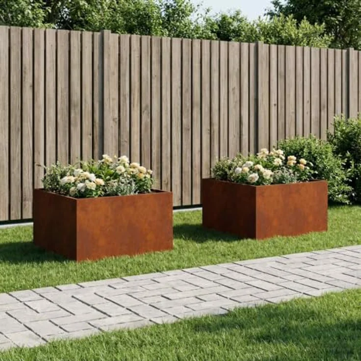 vidaXL Hochbeet, Garten-Pflanzgefäß 2er Set, Wetterfestes Stahl in Rostoptik, 100 x 100 x 40 cm – Bild 2