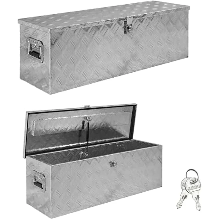 Trucky Truckbox D100, Aluminium Deichselbox mit Schloss und Schlüssel, stabil und wasserdicht, 99 x 33 x 32 cm – Bild 1