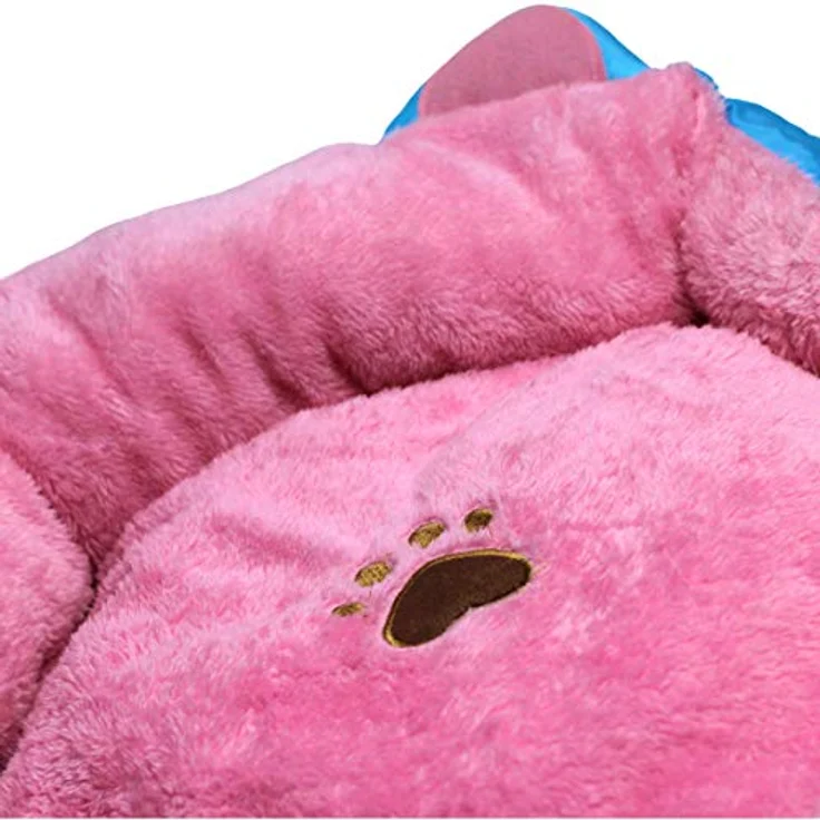 Pettimania Katzenbett mit Ohren, rosa/blau, herausnehmbares und bis 30° C waschbares Kissen, Füllung aus Watte – Bild 3