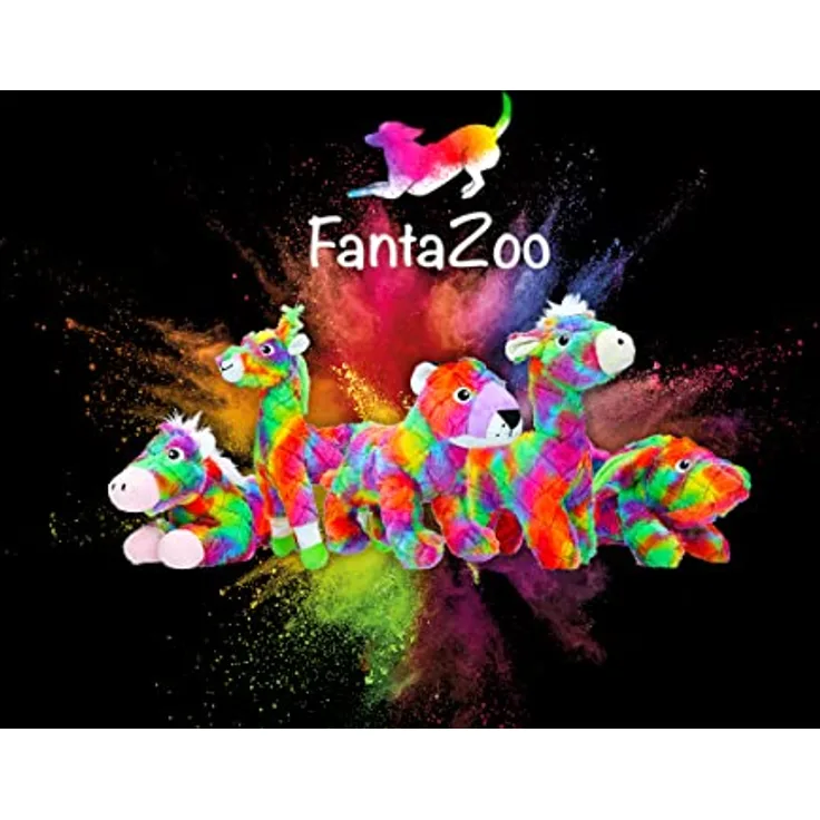 FantaZoo Leopard - Buntes und recyceltes Hundekuscheltier - sehr robust, weich und langlebig - geeignet für mittelgroße Hunde - M - 30 x 17 cm