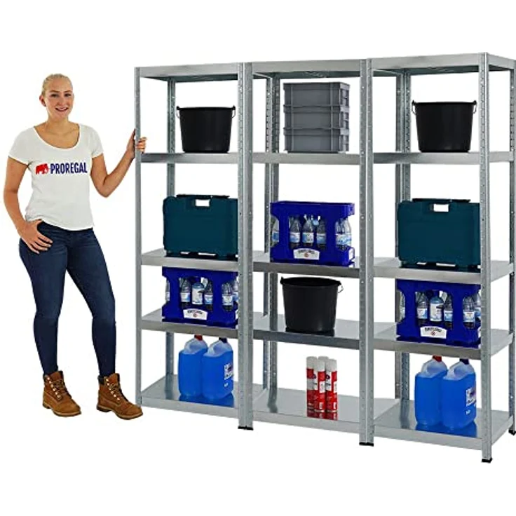 PROREGAL Mega Deal 3er-Sparset Metallregal Steel Eagle 180x60x40cm Fachlast 130kg Verzinkt Schwerlastregal, Küchenregal, Kellerregal, Steckregal, Garagenregal, Lagerregal, Weiß – Bild 3