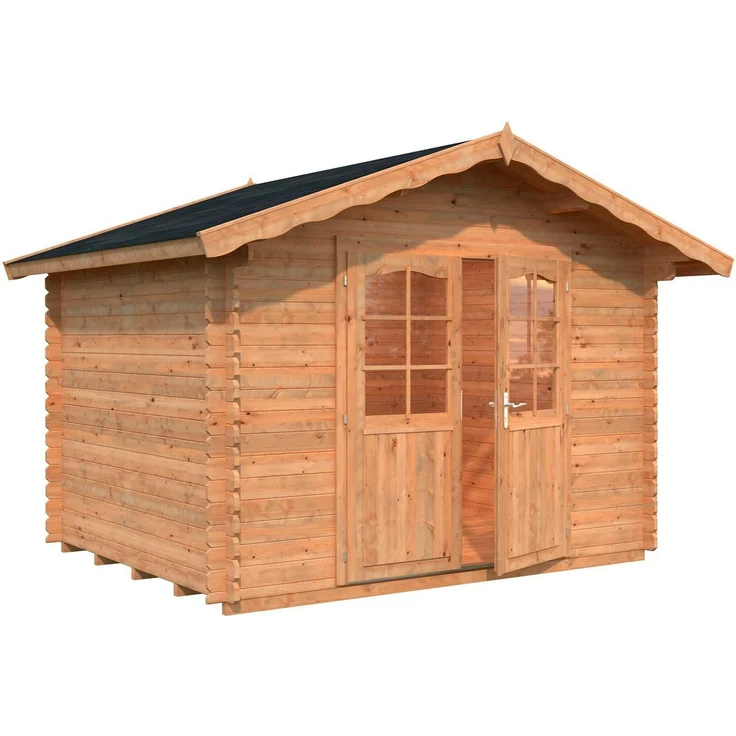 Palmako Gartenhaus Vivian, 6,9 m² aus 28 mm nordischer Fichte, braun mit halbverglaster Einzeltür und individuell gestaltbarem Dach
