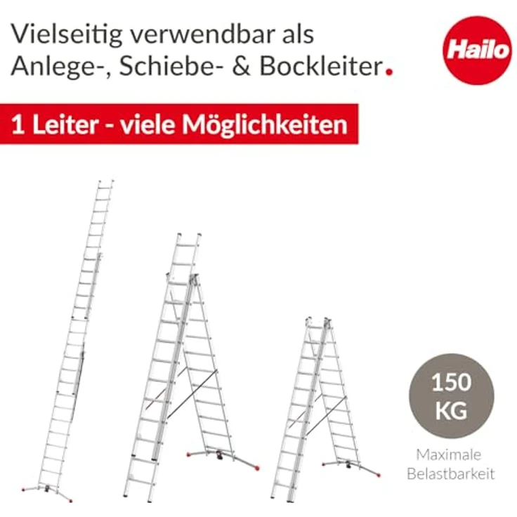 Hailo HobbyLOT 3-teilige Alu-Kombileiter mit LOT-System, belastbar bis 150 kg, 7/9/11 Sprossen – Bild 3