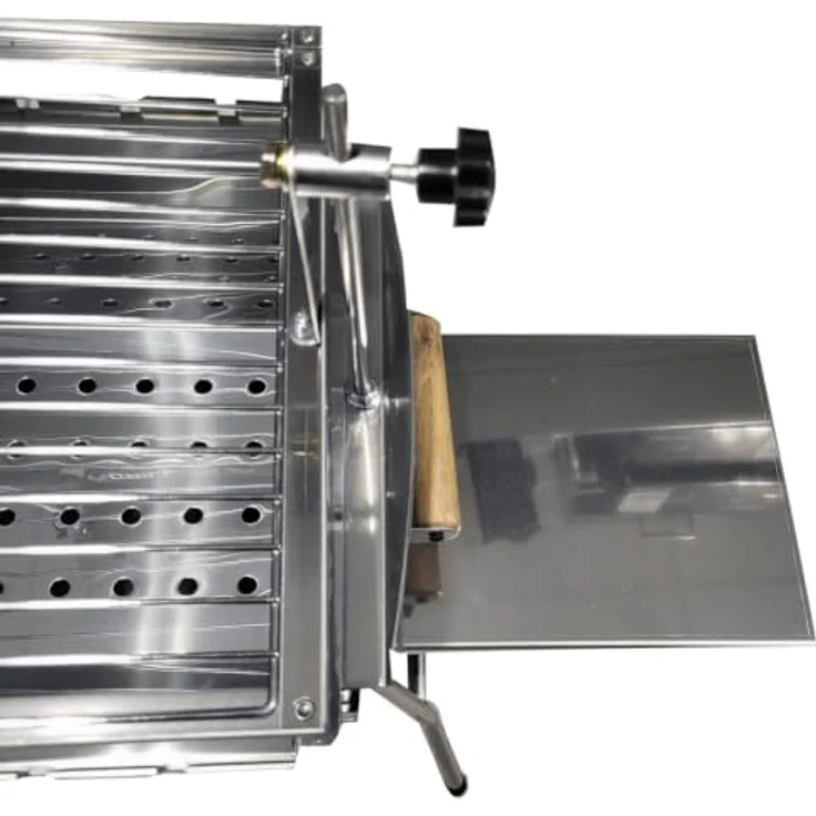 GOROCH Mangal Astana, Edelstahl 2mm Schaschlikgrill mit höhenverstellbarem Grillrost und klappbaren Ablagen, 55x27 cm Grillfläche – Bild 4