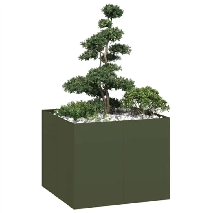 vidaXL Pflanzgefäß Olivgrün 100x100x80 cm Stahl, Pflanzschale, Hochbeet, Outdoor-Pflanzgefäß – Bild 2