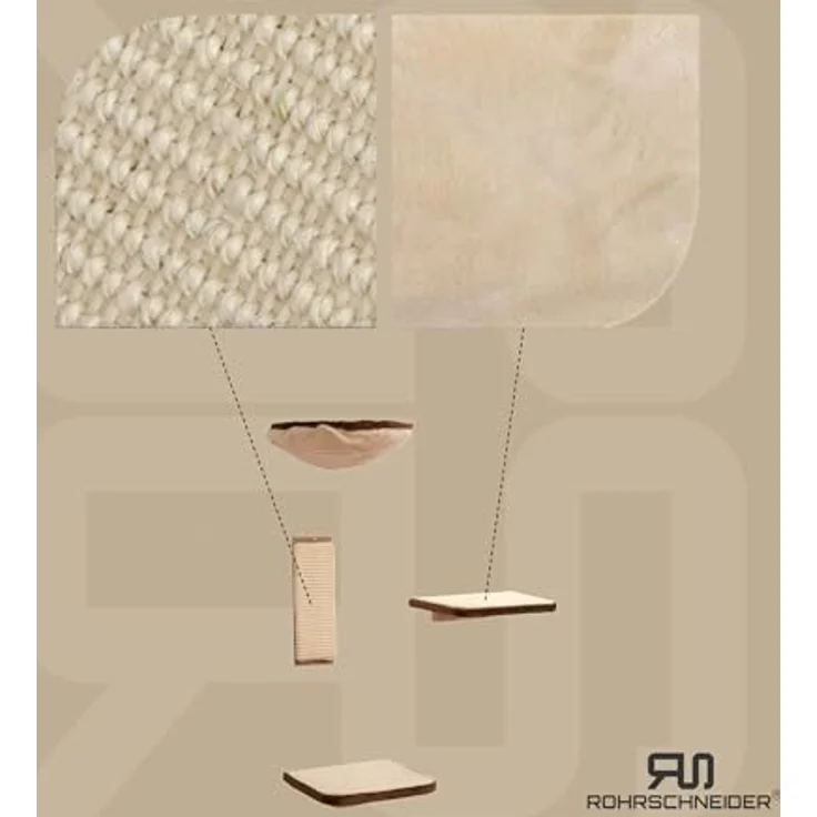 Rohrschneider® Vierteilige Katzen Kletterwand | Katzenmöbel Wandmontage Wandelemente | Katzenspielzeug mit Wandliege für Katzen | Katzen Wandpark mit Katzenhängematte | Katzen Zubehör | Beige – Bild 2