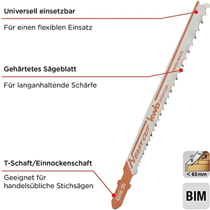KWB 6248-20 Easy Cut Stichsägeblätter Universal, Einnockenschaft – Bild 2