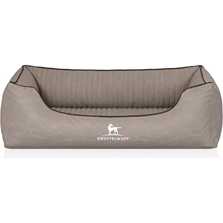 Knuffelwuff Orthopädisches Hundebett Columbia aus Laser-gestepptem Kunstleder M-L 85 x 63cm Hellgrau – Bild 2