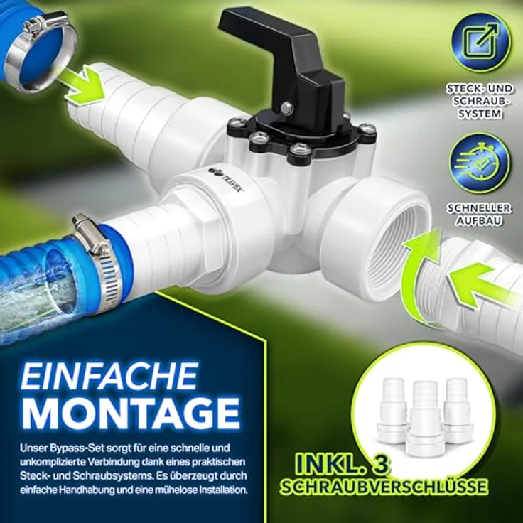 tillvex® Bypass Set Pool, 12-teiliges Set für Solarheizung, Wärmepumpe & Sandfilteranlage, Ø32 & 38 mm Anschlüsse, inkl. 3-Wege-Ventil und Adapter – Bild 7