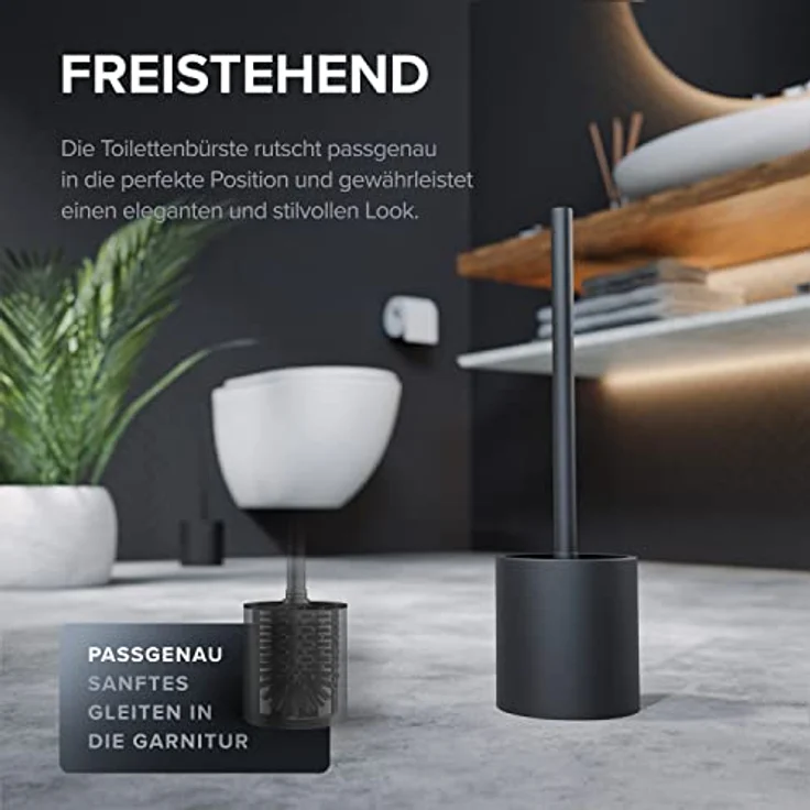 ovimar Toilettenbürste Skrova | Silikon Klobürste | freistehend | pulverbeschichteter Edelstahl | schwarz matt | mit modernem Klobürstenhalter | WC-Bürstenkopf wechselbar – Bild 5