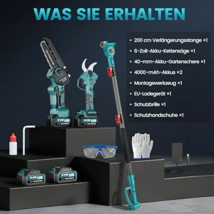 Bundviel Akku-Hochentaster 4-in-1, bürstenlose Elektro-Kettensäge mit Teleskop-Verlängerung bis 23,5 m, 2× 4000mAh Akku für Gartenpflege und Obstgärten – Bild 9