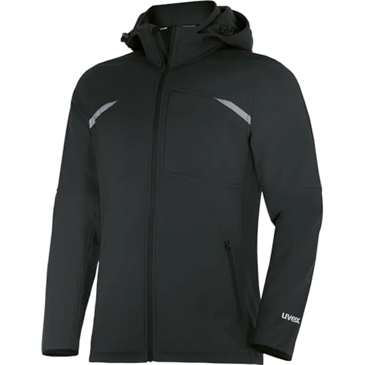 Uvex Safety, Softshelljacke uvex suXXeed craft, Arbeitsjacke mit weitenverstellbarer Kapuze, schwarz/graphit, Größe 3XL
