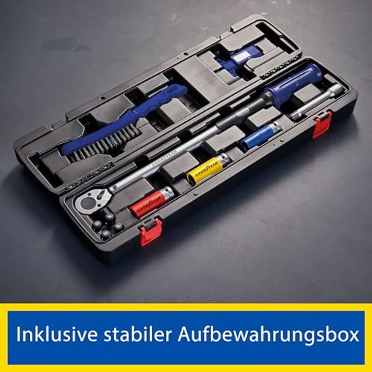 Goodyear Drehmomentschlüssel Set für Radwechsel (1/2"), 11-teilig mit farbcodierten Nüssen und stabiler Aufbewahrungsbox – Bild 12