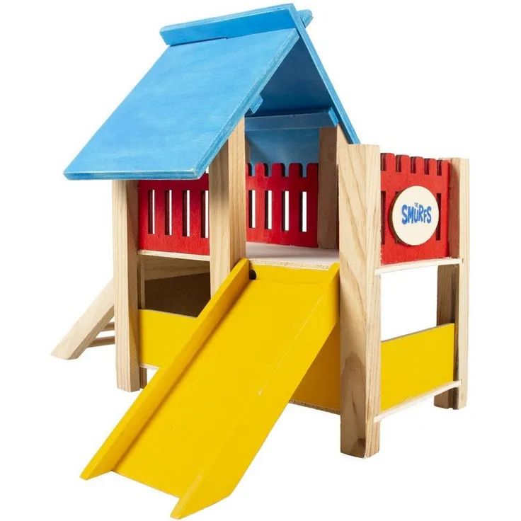 DUVO+ Tier-Beschäftigungsspielzeug Nager Spielplatz "Die Schlümpfe" - Holzspielplatz für Nager, bunt
