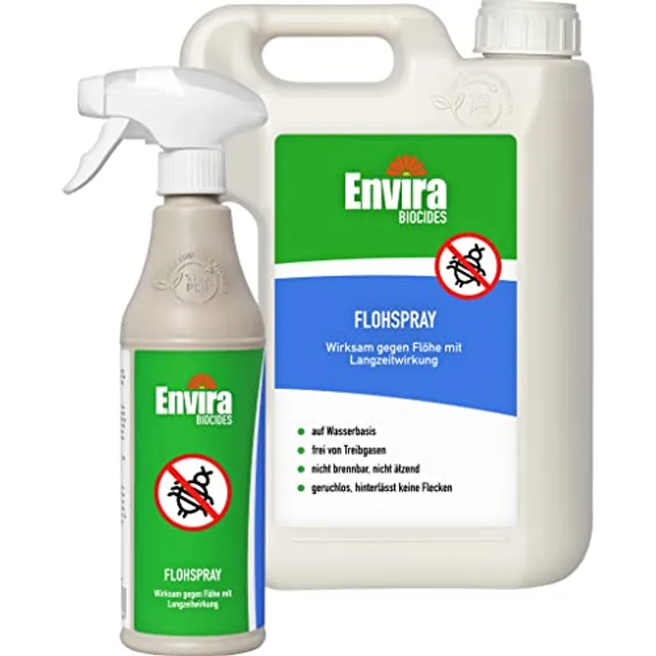 Envira Floh-Spray - Anti Flohmittel für die Wohnung 500 ml + 2 Liter - Umgebungsspray, Mittel gegen Flöhe - Geruchlos & Auf Wasserbasis