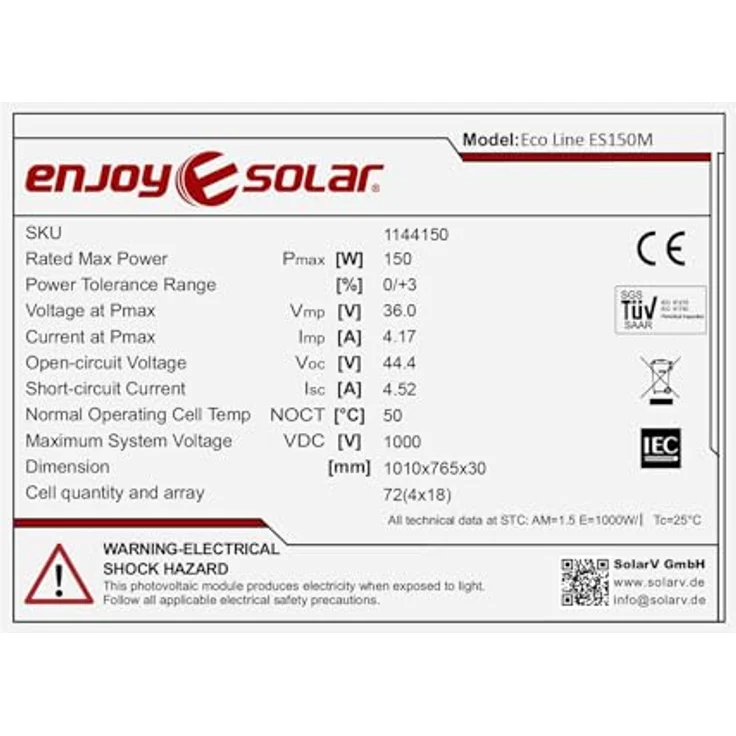 enjoy solar 182mm Monokristallines Solarpanel 20W–210W, PERC-Zellen, schwarzer Rahmen, hohe Effizienz mit 23,1% und 10 Multi-Busbars – Bild 6