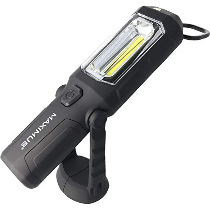 Maximus Arbeitlampe M-WKL-012-DU, LED COB Handlampe mit 240/60 Lumen, 90° drehbar, stoßfest und spritzwassergeschützt, inkl. 3xAA Batterien