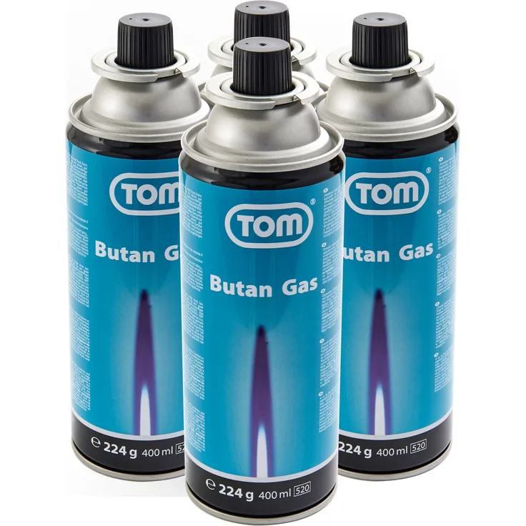 TOM Gaskartuschen CG-227, 224 g, Butan mit selbst verschließendem Sicherheitsventil für Camping und Outdoor, 4er Set