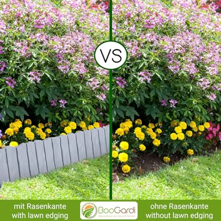 BooGardi Rasenkante Kunststoff Holzoptik 4 Farben 57cm x 12,5cm 5er/10er/20er Set · Grau 5er Set · Flexible Beeteinfassung · Beetumrandung Garten · Mähkante Raseneinfassung – Bild 4