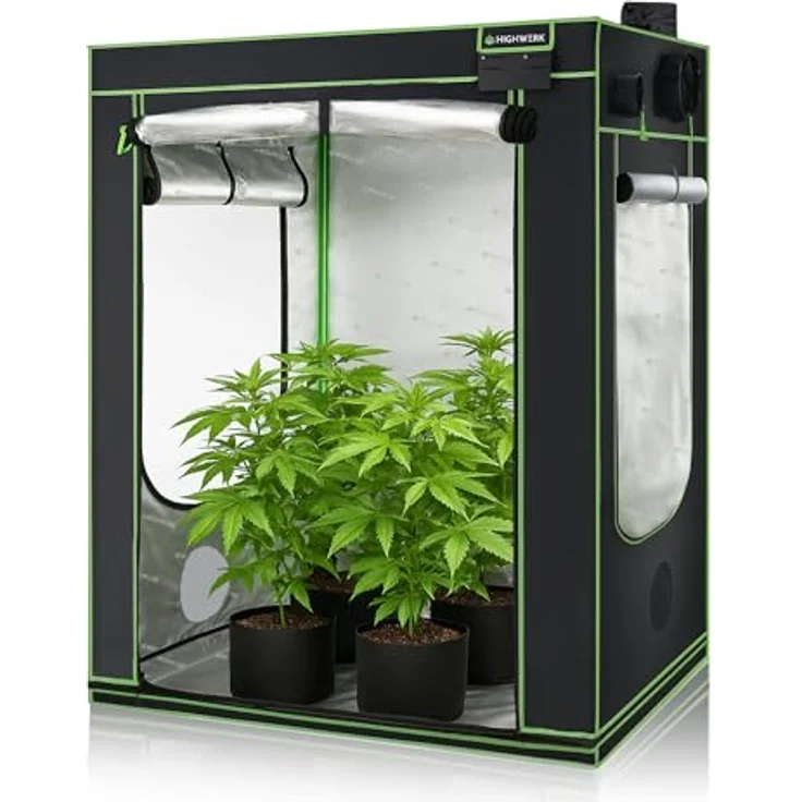 HIGHWERK Growzelt 140 x 140 x 200 cm, Indoor Grow Tent, lichtdicht schwarz-grün, mit hoher Lichtreflexion, für Pflanzen und Kräuter – Bild 4