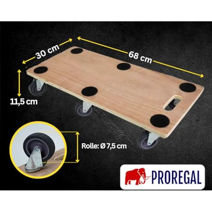 PROREGAL Mega Deal 8x Profi Transportroller, 6 Lenkrollen, Traglast 300 kg, 11x30x68 cm, Sperrholzplatte braun – Bild 6