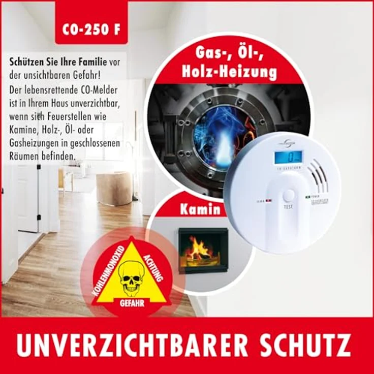 Protector CO-Gasmelder CO-250F mit LC-Display und Figaro-Sensor / Gasmelder / Warnmelder / Kohlenmonoxidmelder – Bild 3