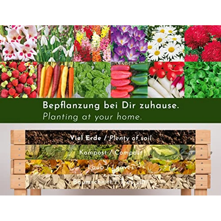 WONDERMAKE® Premium Hochbeet aus Kirschbaum Holz groß für Garten Balkon Terrasse, Pflanzkasten Bausatz XL hochwertig rechteckig mit Vlies-Folie, Kräuterbeet Pflanzenkasten deko, braun – Bild 5