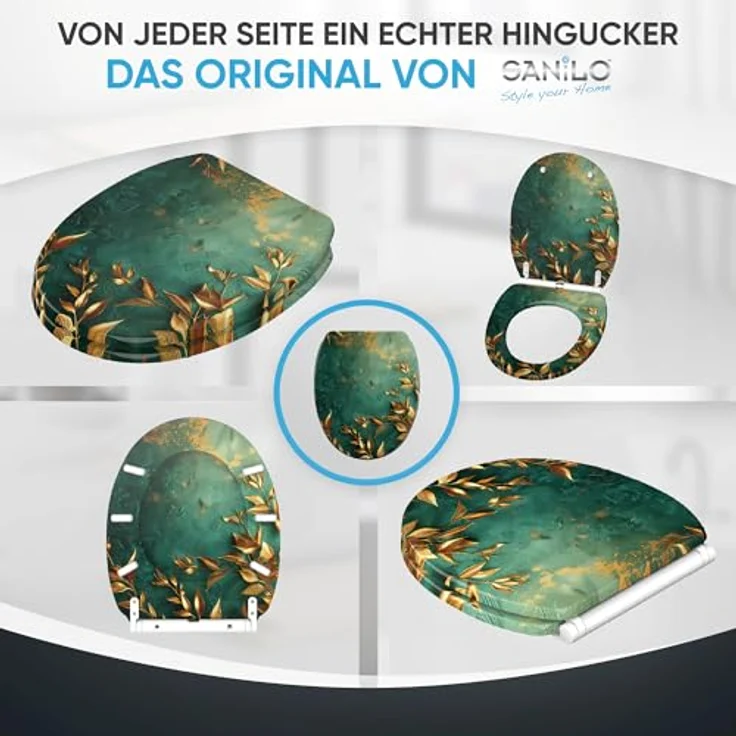 Sanilo WC Sitz Greego, mit Absenkautomatik und antibakterieller Beschichtung, hochwertiges Holz, 4-seitig bedruckt, verstellbare Scharniere – Bild 7