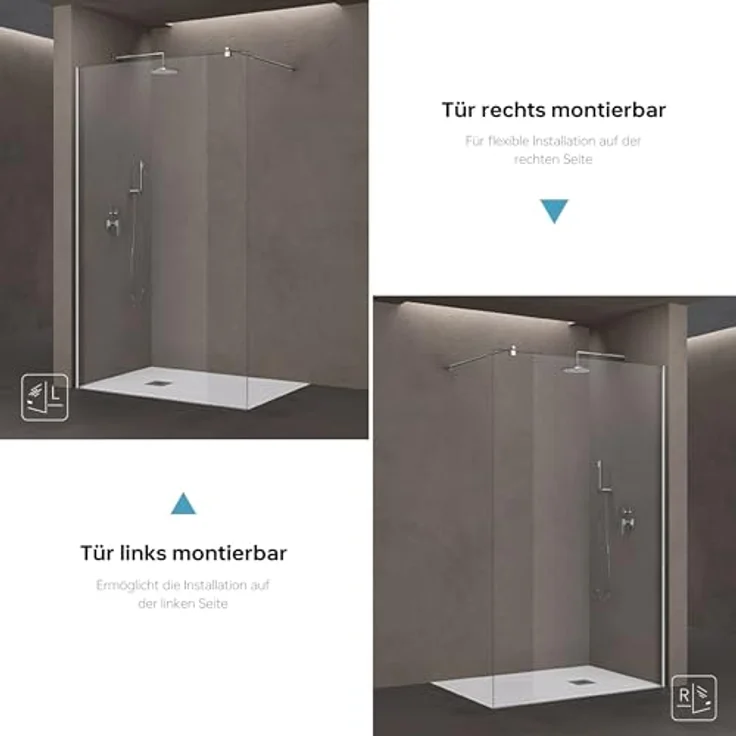 doporro Walk-in-Dusche Duschwand für Dusche Duschkabine Duschabtrennung 10mm ESG NANO, Einscheibensicherheitsglas, Klarglas, rechteckiger Stabilisator, variabler Wandabstand 70-120 cm – Bild 9