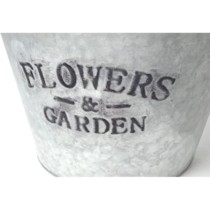 Kobolo Pflanztopf Pflanzgefäß Übertopf rund aus Metall Silber 3er Set Zinkblech Optik, rustikaler Vintage-Stil mit Seilgriffen – Bild 4