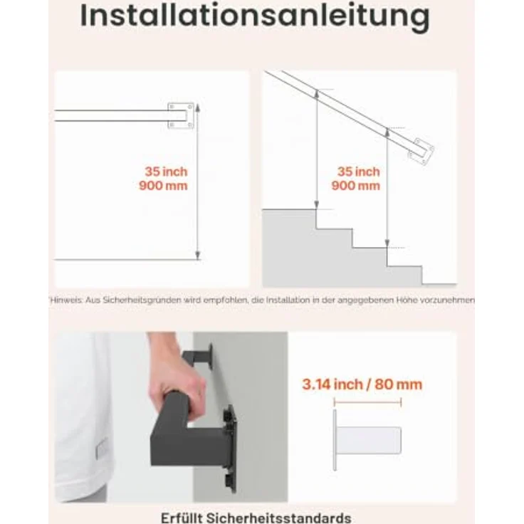 VEVOR Treppenhandlauf, 91 cm schwarzer Wandhandlauf aus Kohlenstoffstahl, 113 kg Tragkraft, rutschfest für Innenbereich und flexible Installation – Bild 5