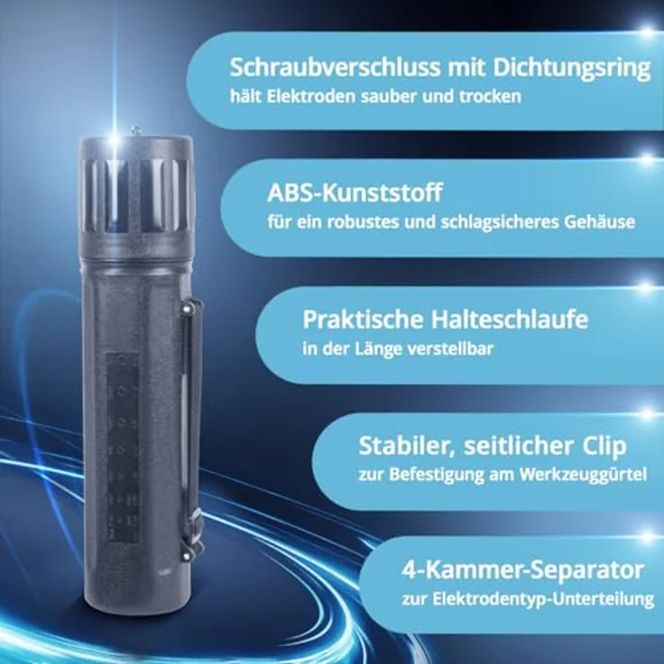 STAHLWERK Stabelektroden-Set, rutilumhüllte Schweißstäbe AWS E6013 RR, 60 Stück in 2,0 x 300 mm, 2,5 x 350 mm, 3,2 x 350 mm, wasserfester Elektrodenköcher mit Clip und Dichtung – Bild 5