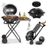 TurboTronic by Z-Line Elektrogrill BBQ Elektro Kugelgrill 2400W Tisch Standgrill mit Deckel, 2400 W, 40 x 33 cm Grillplatte Indoor Outdoor, Schwarz