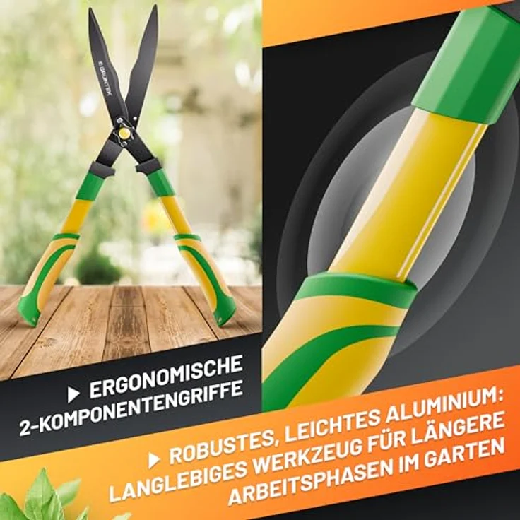 GRÜNTEK HECHT Heckenschere und Astschere, 560 mm mit SK5-Stahlklingen, Teflon-Beschichtung, ergonomischen 2-Komponentengriffen und Anschlagpuffer – Bild 5