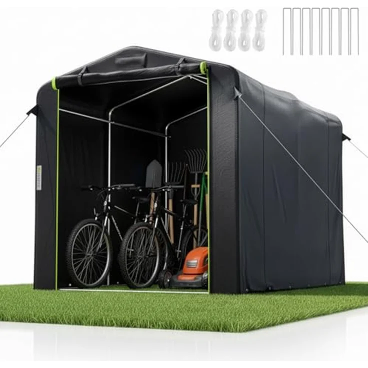 Juskys® Gerätezelt M, 220x160x175 cm, anthrazit, mit Metallrahmen, Fenstern und Tür für Fahrrad, Motorrad & Gartengeräte – Bild 1