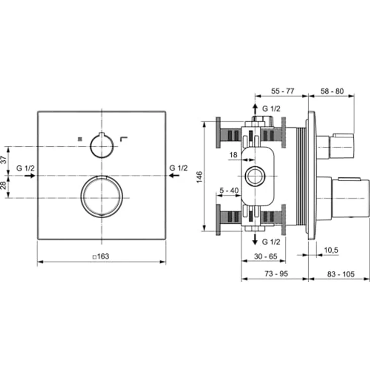 Ideal Standard Badethermostat Ceratherm C100, Unterputzarmatur mit Silk Black Oberfläche, Eco-Einstellung und Heißwassertemperaturbegrenzer – Bild 2