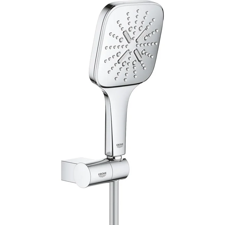 Grohe Rainshower SmartActive 130 Cube Duschbrause, Wandhalterset, 3 Strahlarten, 9.50 l/min, silber – Bild 1