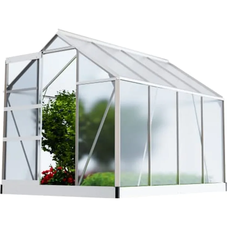 GARMIO® Gewächshaus NEAPEL 250x190cm für den Garten, Alu Frühbeet inklusive Fundament, 2 Dachfenster Treibhaus Aufzucht Pflanzenhaus Tomatenhaus 4,75m² UV-Schutz