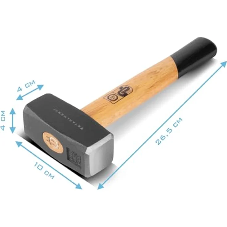 STAHLWERK Fäustel 1000g, 2er Set Plattenhammer aus schwarz lackiertem Carbon-Stahl mit doppelt geschweiftem Holzstiel – Bild 5