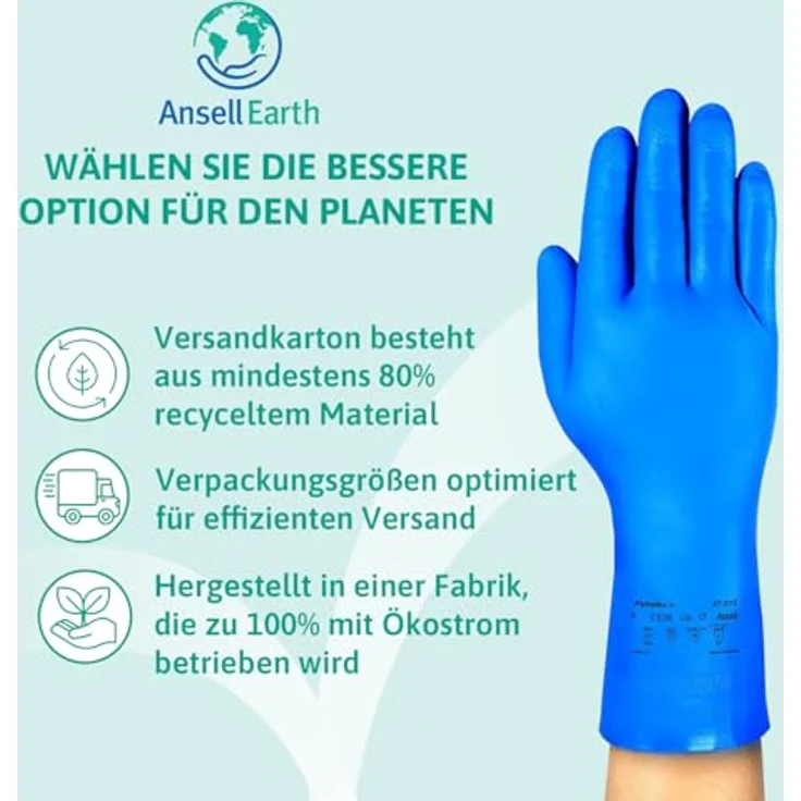 Ansell AlphaTec 37-310 Nitril-Handschuh Lang, für die Zubereitung von Lebensmitteln sowie Reinigungs- und Mechanikarbeiten, Blau, Größe 11 (12 Paar) – Bild 11