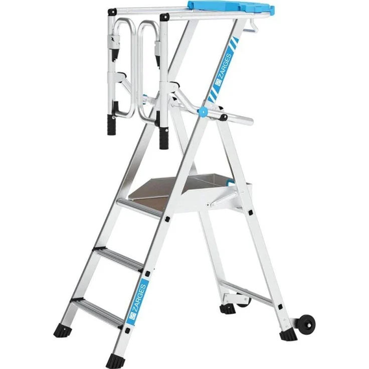 ZARGES Plattformleiter zap Safemaster Max S, 3 Stufen, 150 kg Belastung, integrierte Ausleger, platzsparend klappbar, Sicherheitskriterien EN 131-7